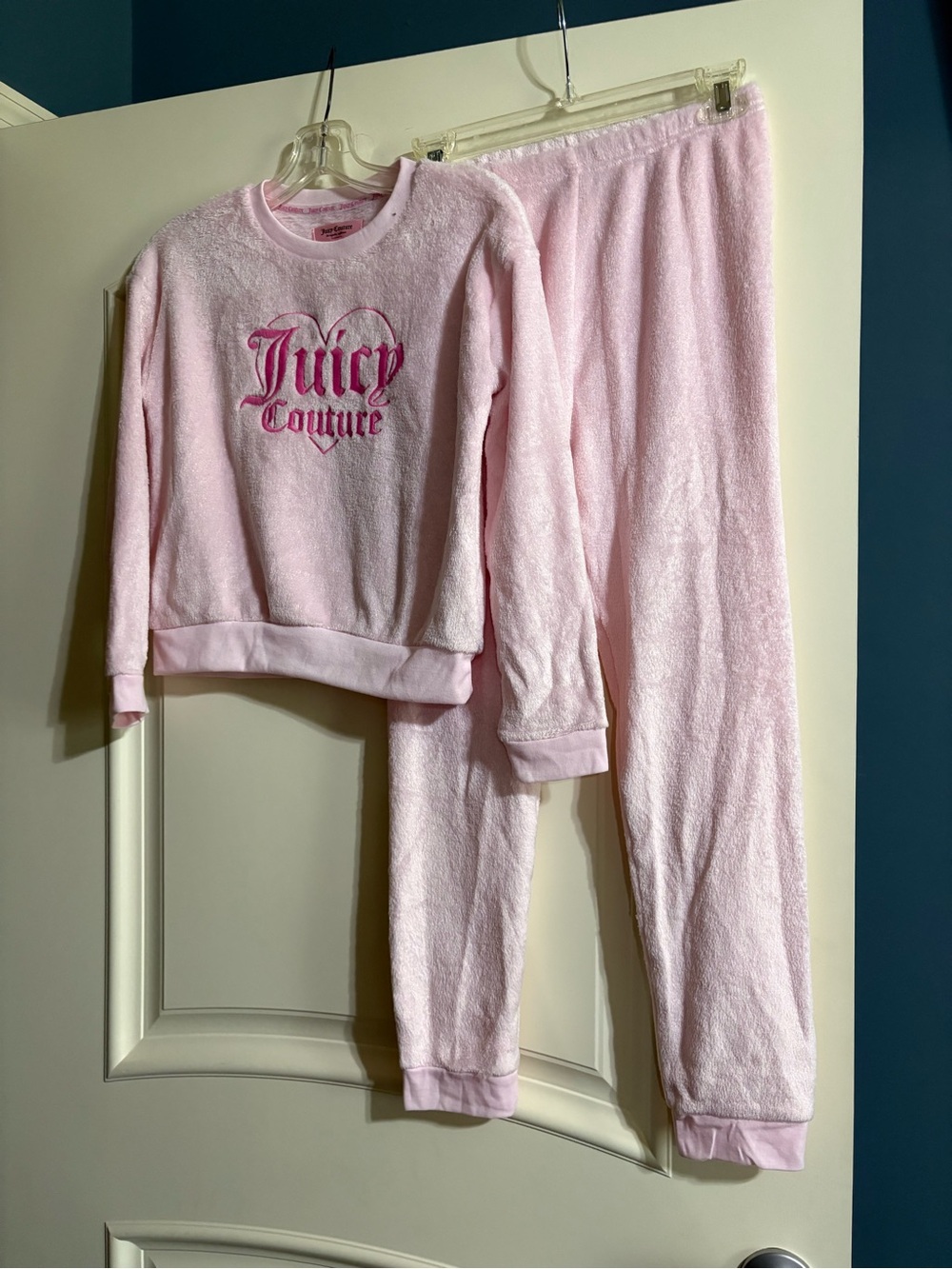 Juicy Couture Light Pink Plush Kids Pajama Set with Embroidered Logo
